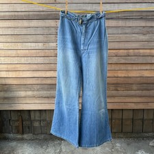 25x28 Vtg 70s braided Waisted Bell Bottom Jeans Blue Denim Talon Zipper Belted