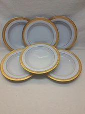 Royal Gallery Gold (6) 8 7/8" Large Rim Soup Bowls 1991 Macy's EXC