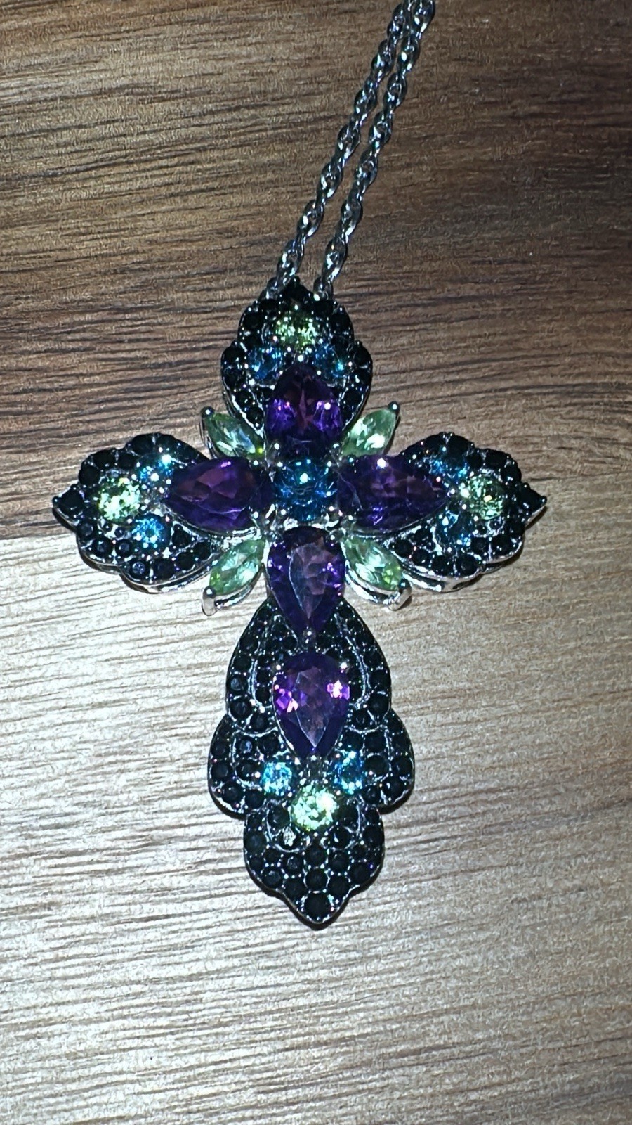 DK Sterling Silver Large Multi Gemstone Cross 10.… - image 14