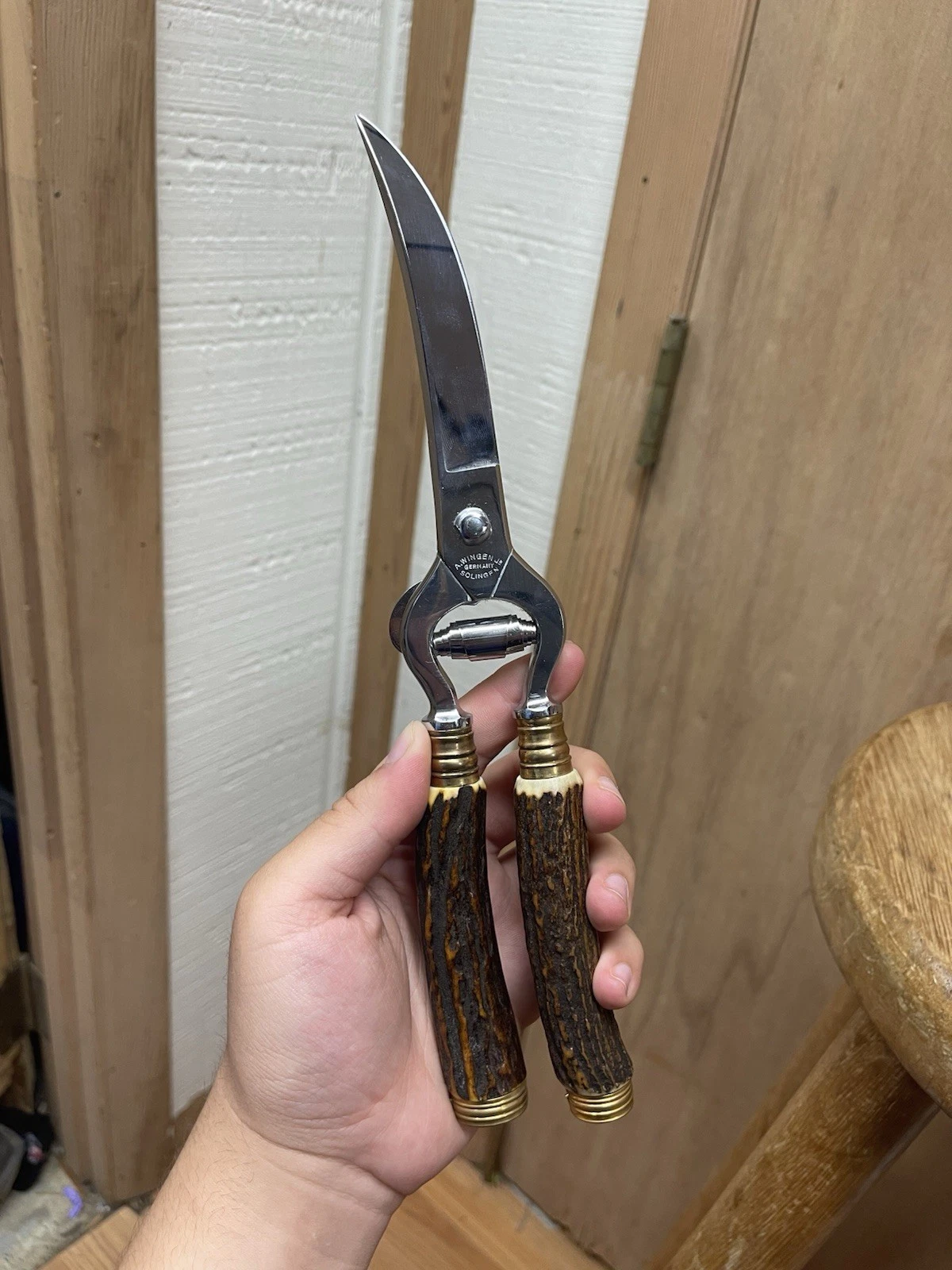 ANTON WINGEN JR KITCHEN POULTRY SHEARS STAG HANDLE STAINLESS STEEL GERMANY