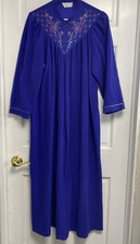 Vintage Vanity Fair Blue 1/2 Zip Long Robe Embroidered House Coat Large