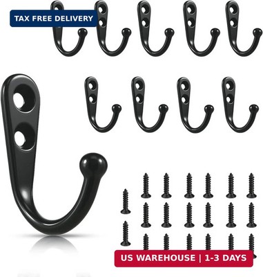 Black Wall Mounted Coat Hooks, Rustproof Metal Hooks for Hanging with Screws-Per