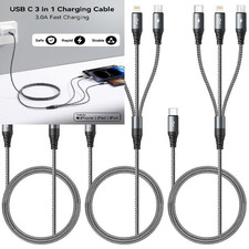 USB C Multi Charging Cable 3A, 3Pack 4FT 3 in 1 Nylon grey3