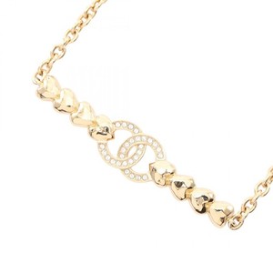 Authentic CHANEL COCO Mark Heart Necklace Gold Plated Rhinestone Used women CC