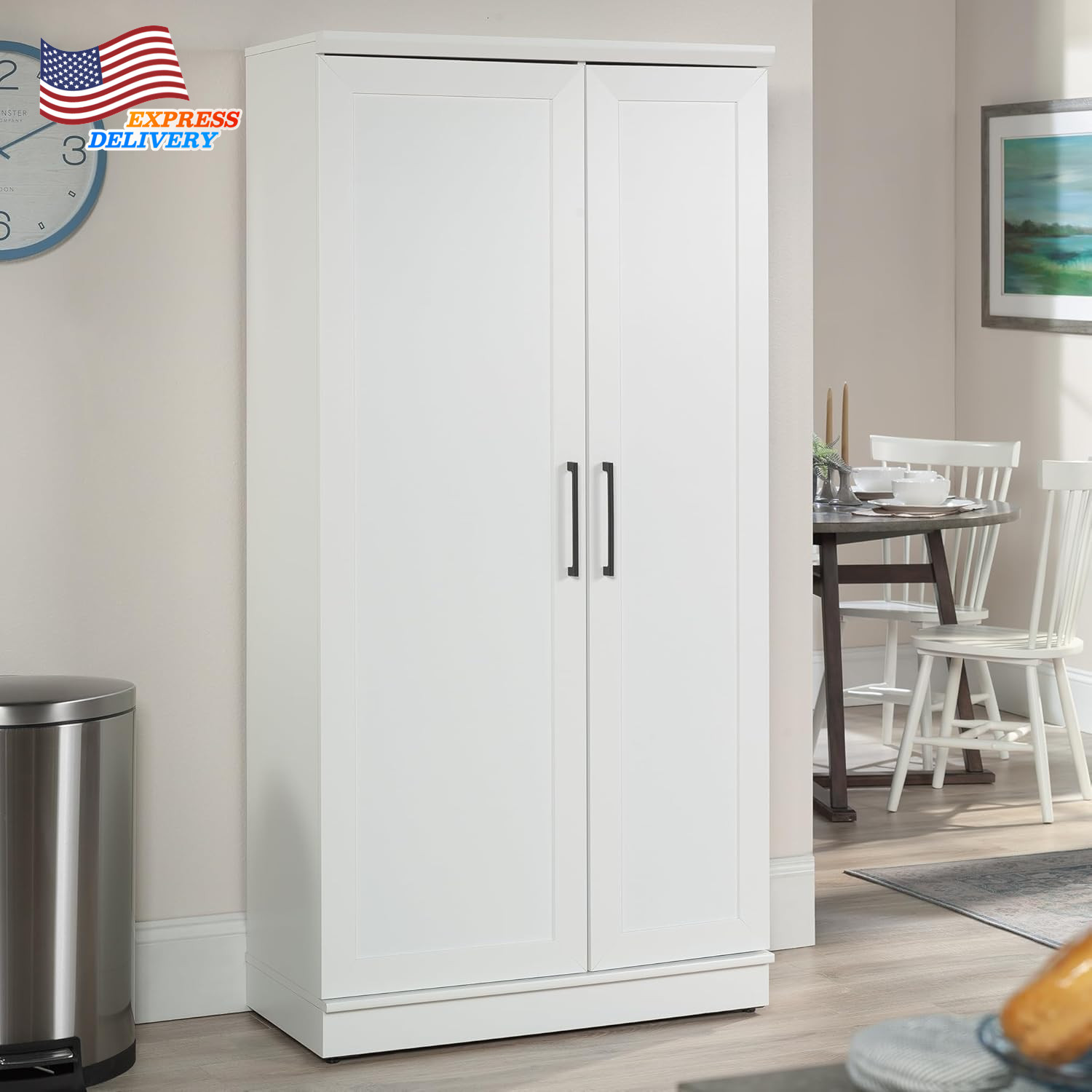 Kitchen Storage Pantry Cabinet with Swing Door Storage and Adjustable Shelves US