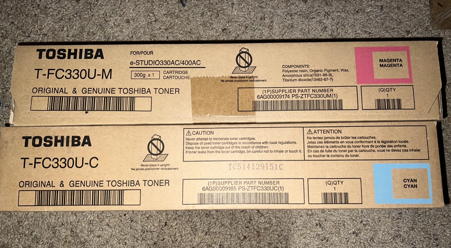 OEM NEW Toshiba T-FC330U Toner Cyan and Magenta