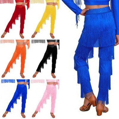 Kids Girls Fringe Pants Professional Trousers Training Salsa Figure Skating