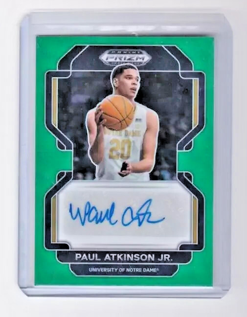 Paul Atkinson Jr. 2022-23 Prizms Draft Green Auto RC Notre Dame Fighting Irish