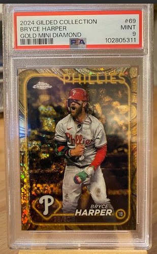 2024 Topps Gilded Collection Bryce Harper Gold Mini Diamond #28/50 – PSA 9