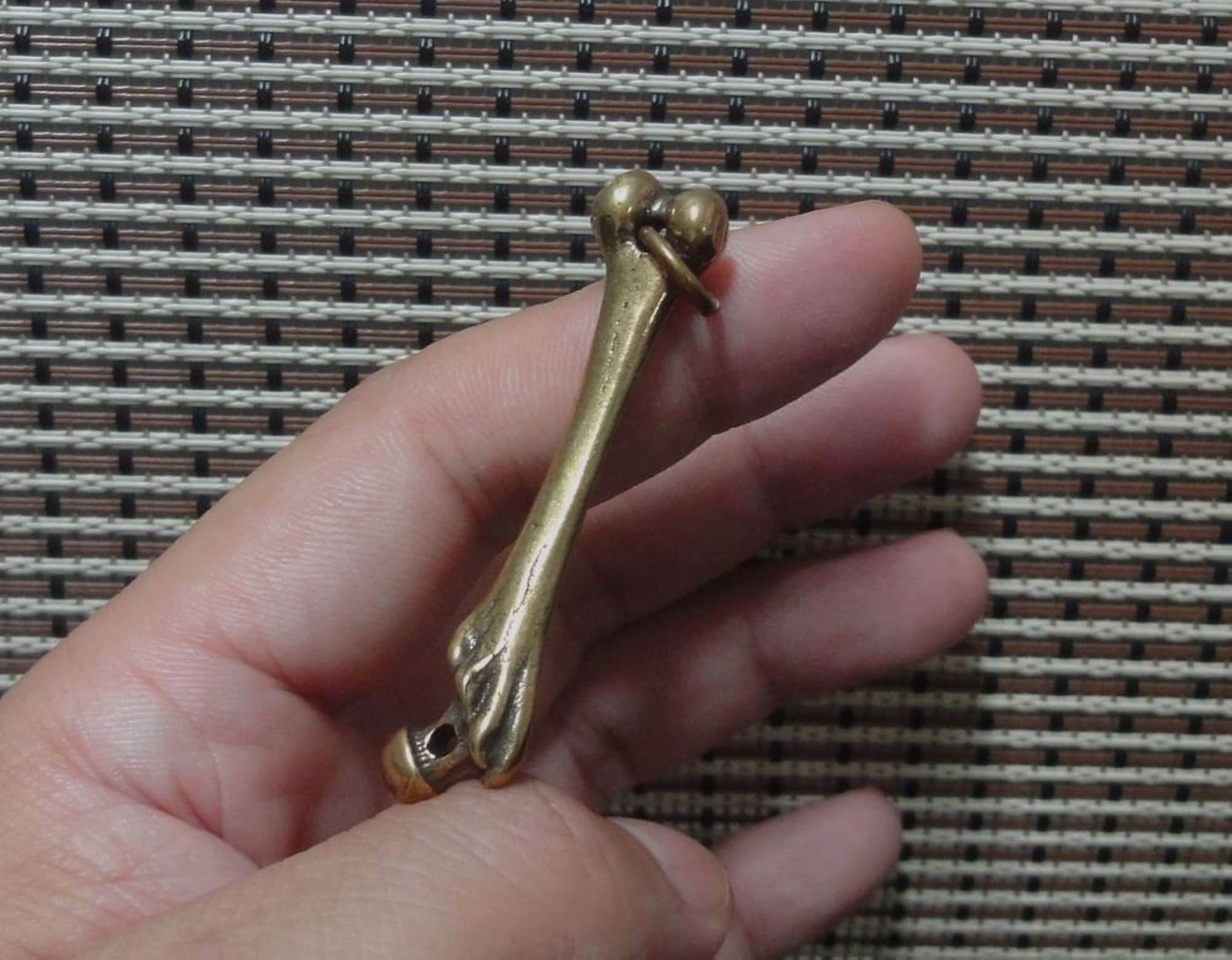 Vintage Style Solid Brass Cool Bone Statue Sculpture Pendant with Gift Box