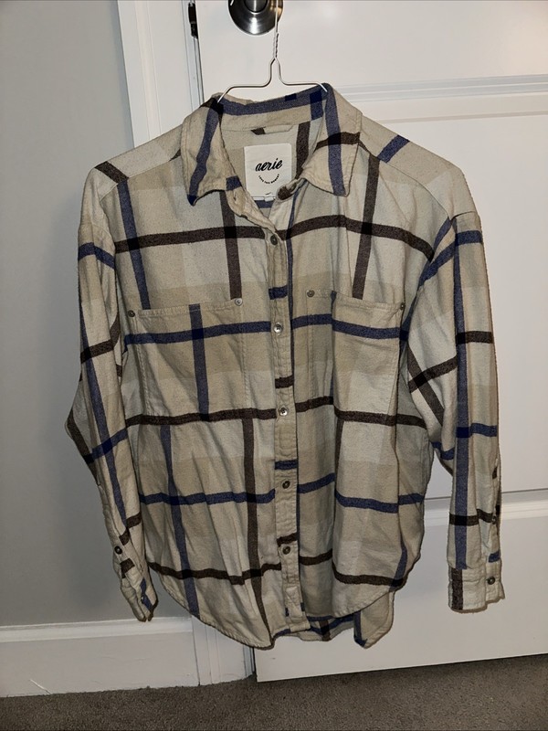 Aerie Brown Blue Stripe Flannel Shirt XS