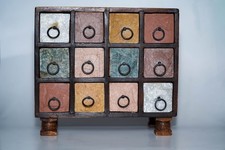 Vintage Twelve Drawer Stone Front Apothecary Chest Jewellery Trinket Box 22cm