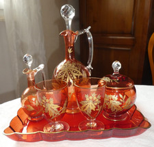 RED AND GOLD EMBOSSED GOLD BACCARAT CRYSTAL NIGHT SERVICE 6 PIECE