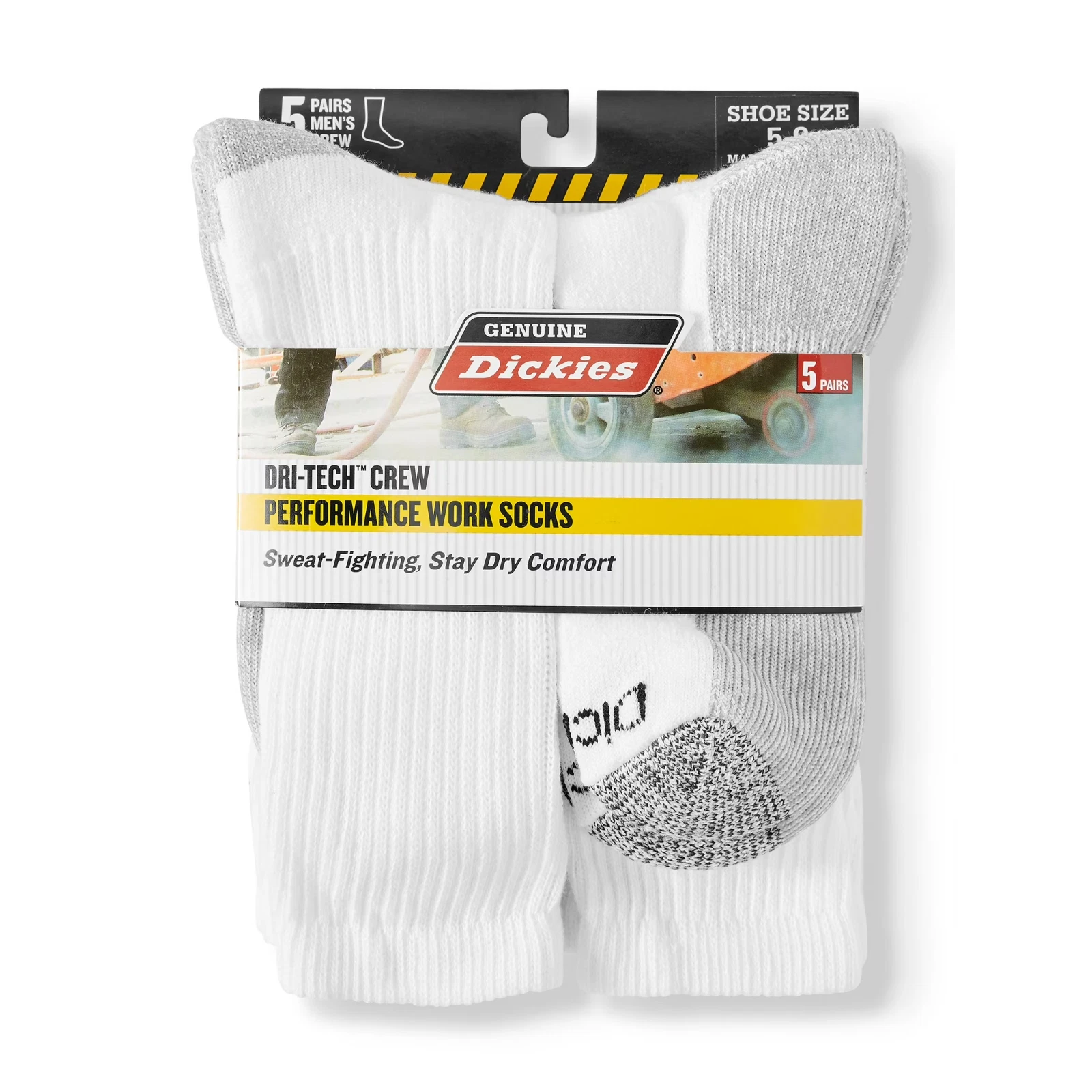 Genuine Dickies Men's Dri-Tech Comfort Crew Work Socks, 5-Pack-size 6-12