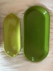 Fiesta Ware Green Glossy Ceramic Oval Platter Solid Pottery USA Set of 2