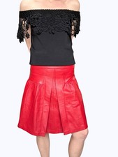 Vintage 80s Red Leather Midi Skirt by E Generation Retro Size M