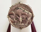 Vintage Estate Sterling Silver & Black Hills gold BUFFALO NICKEL Ring Size 7