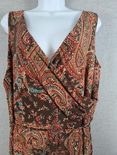Lauren Ralph Lauren L Brown Paisley Print Faux Wrap Dress Sleeveless Ruffle Boho