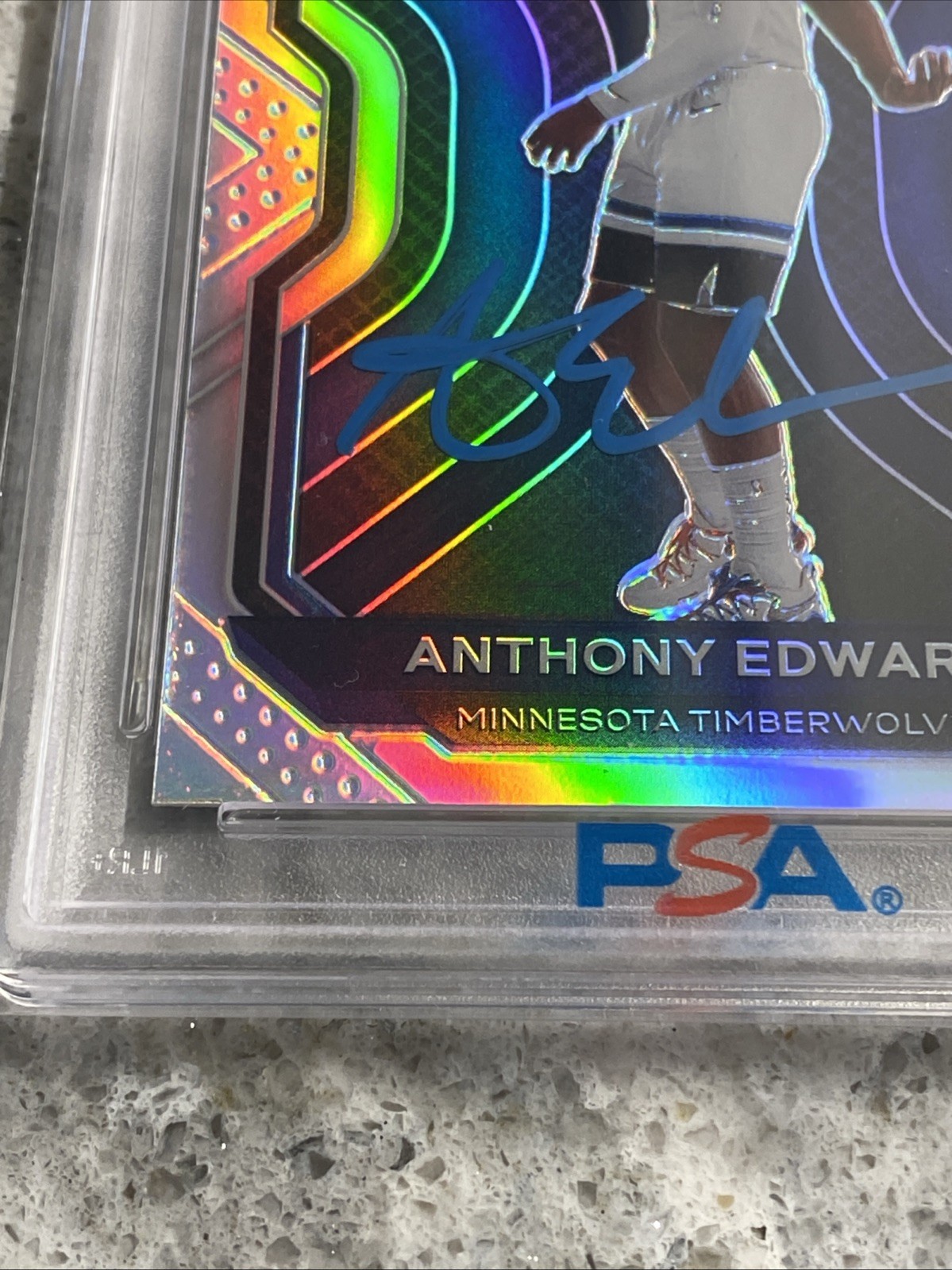 2020 Prizm Silver #258 Anthony Edwards Signed RC Blue Paint AUTO PSA DNA Auth