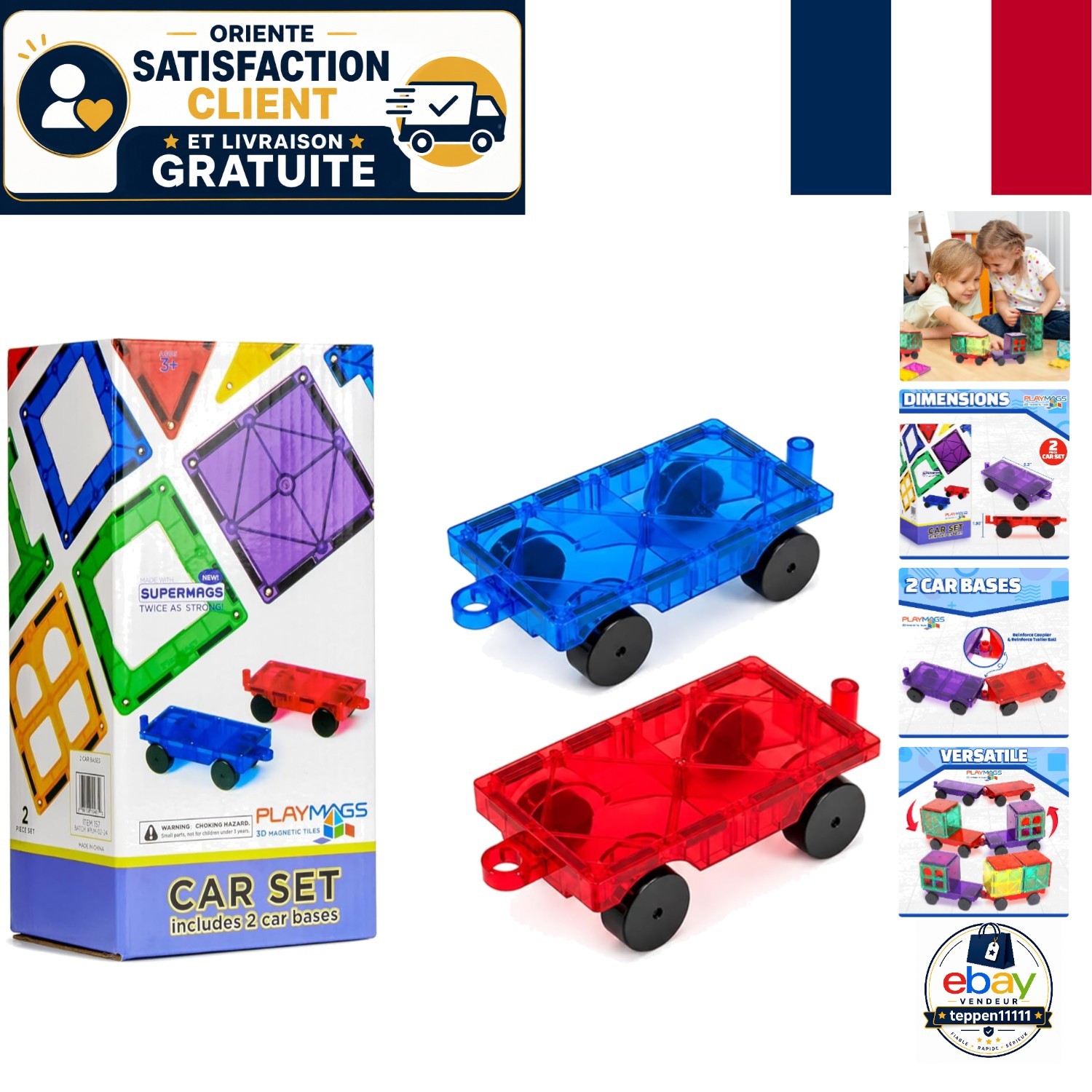 Voitures magnétiques incassables et sûres pour briques aimantées enfants
