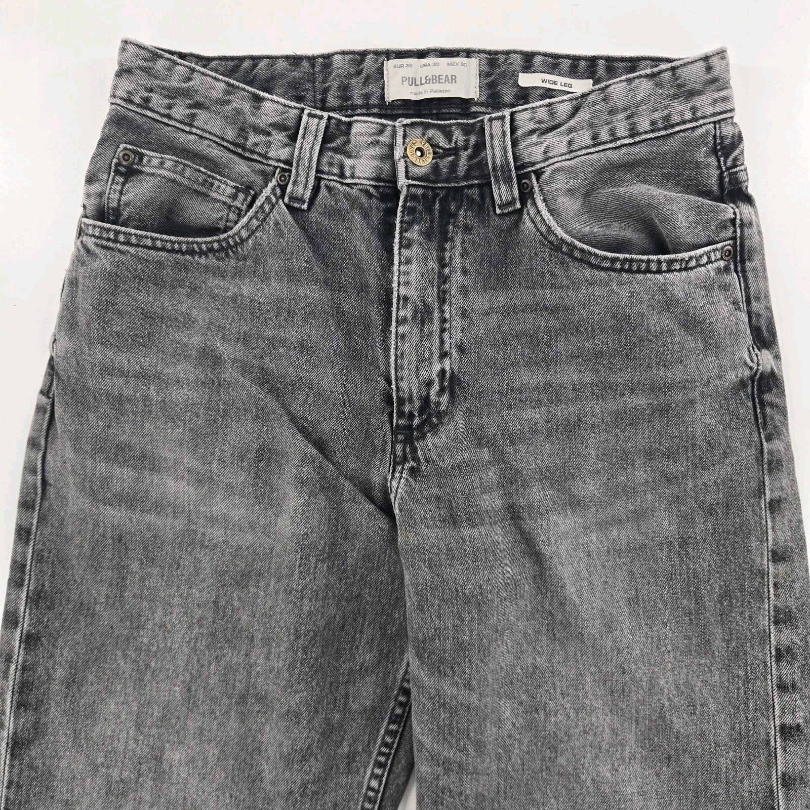Pull&Bear Wide Leg Jeans Women’s Size 30 Gray Distressed Vintage Fit Denim image 2
