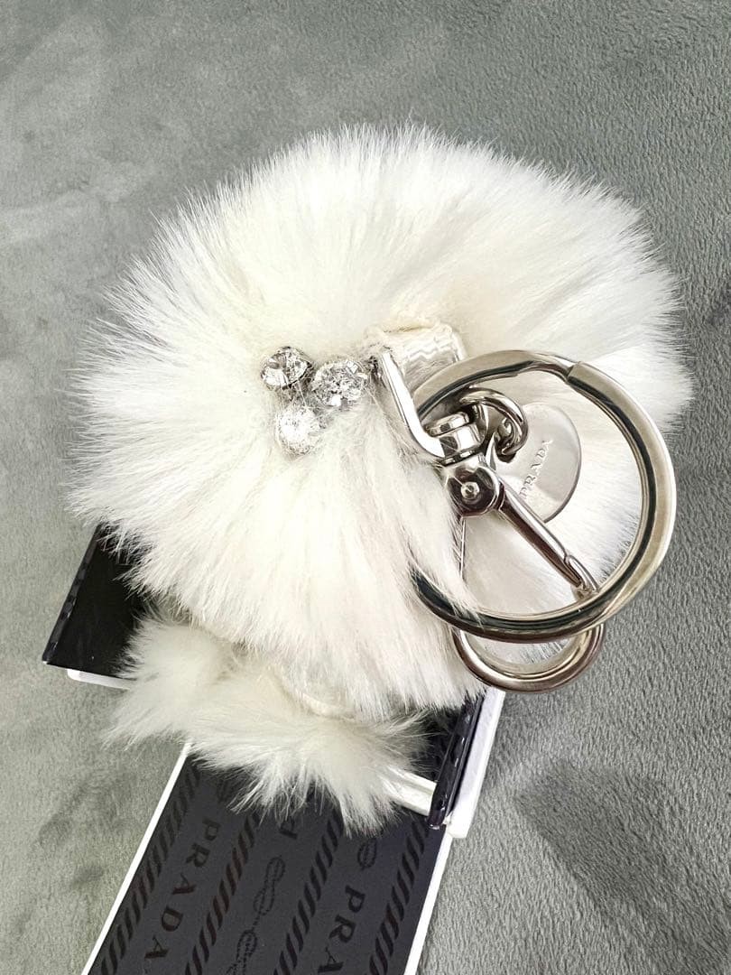 Prada Bear Keyring White Fur Bag Charm with Tag & Box thumbnail 2