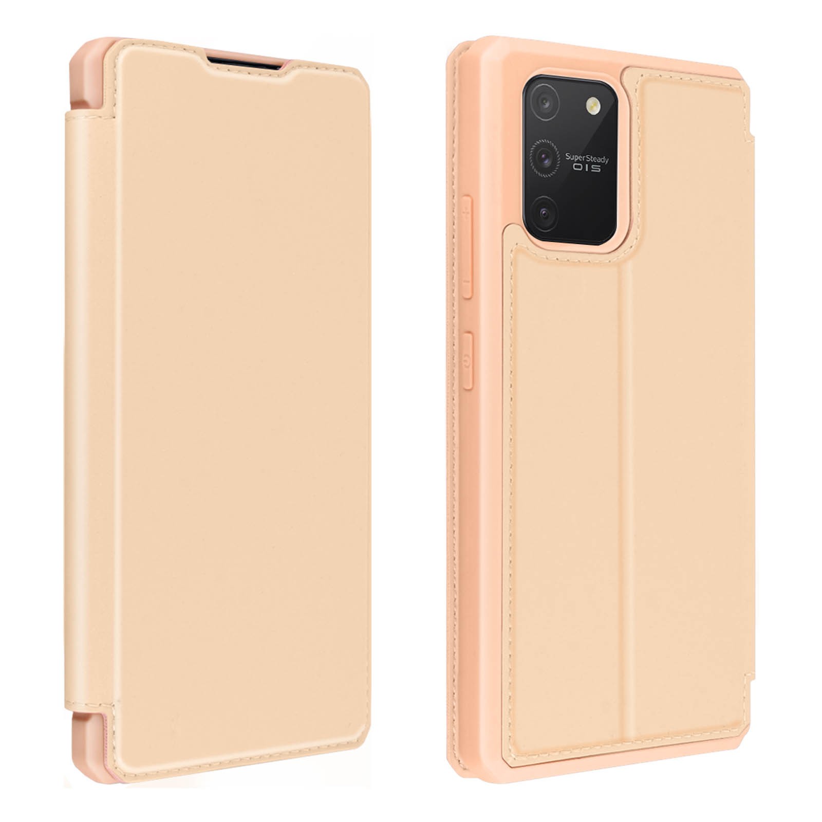 Protection Galaxy S10 Lite rose en cuir avec clapet visionnage pour trajets en train