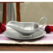 VTG 1970s MCM Viners International Stainless Steel Gravy Boat & Platter Set