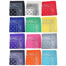 12 Pack Paisley Print Cotton Bandanas Dozen Reusable Scarf, Mask, Hair Tie