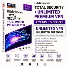 Bitdefender Total Security Premium VPN 2 Year 5 Devices USA/CANADA