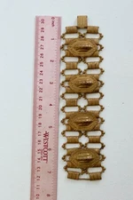 Antique Victorian Brass Repoussé Panel Bracelet – Late 1800s Hand-Crafted