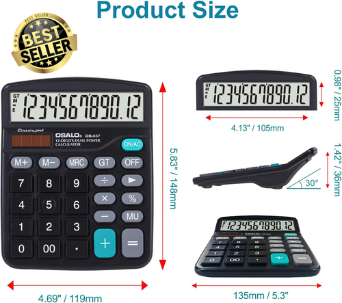 12 Digit Desktop Calculator,Large LCD, Dual Power,Big Buttons for Office &School - Picture 3 of 7