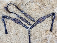 Western Leather Headstall Set Horse Decorated with Paisley Carving Gifts MOUSM