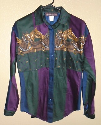 Alexander Campbell Long Sleeve Shirt Horse Print Equestrian