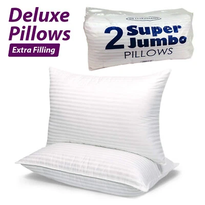 Pack of 2 Pillows Extra Filled Hotel Quality Firm Deluxe Egyptian Stripe Pillows