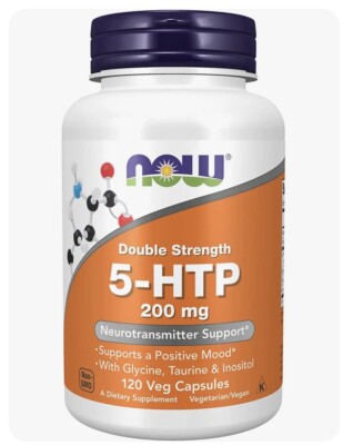 NOW Supplements, 5-HTP (5-Hydroxytryptophan) 200 Mg, Double Strength, 120 V Caps