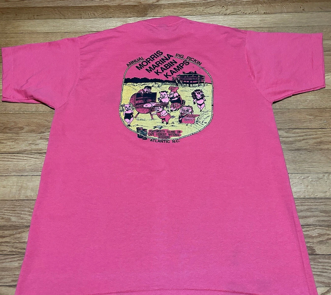 Vtg 80s Pig Pickin Pig Roast Morris Marina Kabin Kamps T-Shirt Size XL