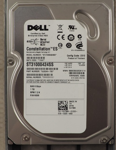 DELL CONSTELLATION ES 1TB 7.2K 6G SAS 3.5" HDD ST31000424SS U738K con caddy F238F - Foto 2 di 5