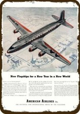 1945 AMERICAN AIRLINES DC-6 Airplane Vintage-Look DECORATIVE REPLICA METAL SIGN