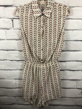 Audrey 3 1 Women's Bird Design Button Up Cream Romper Size Small Open Back