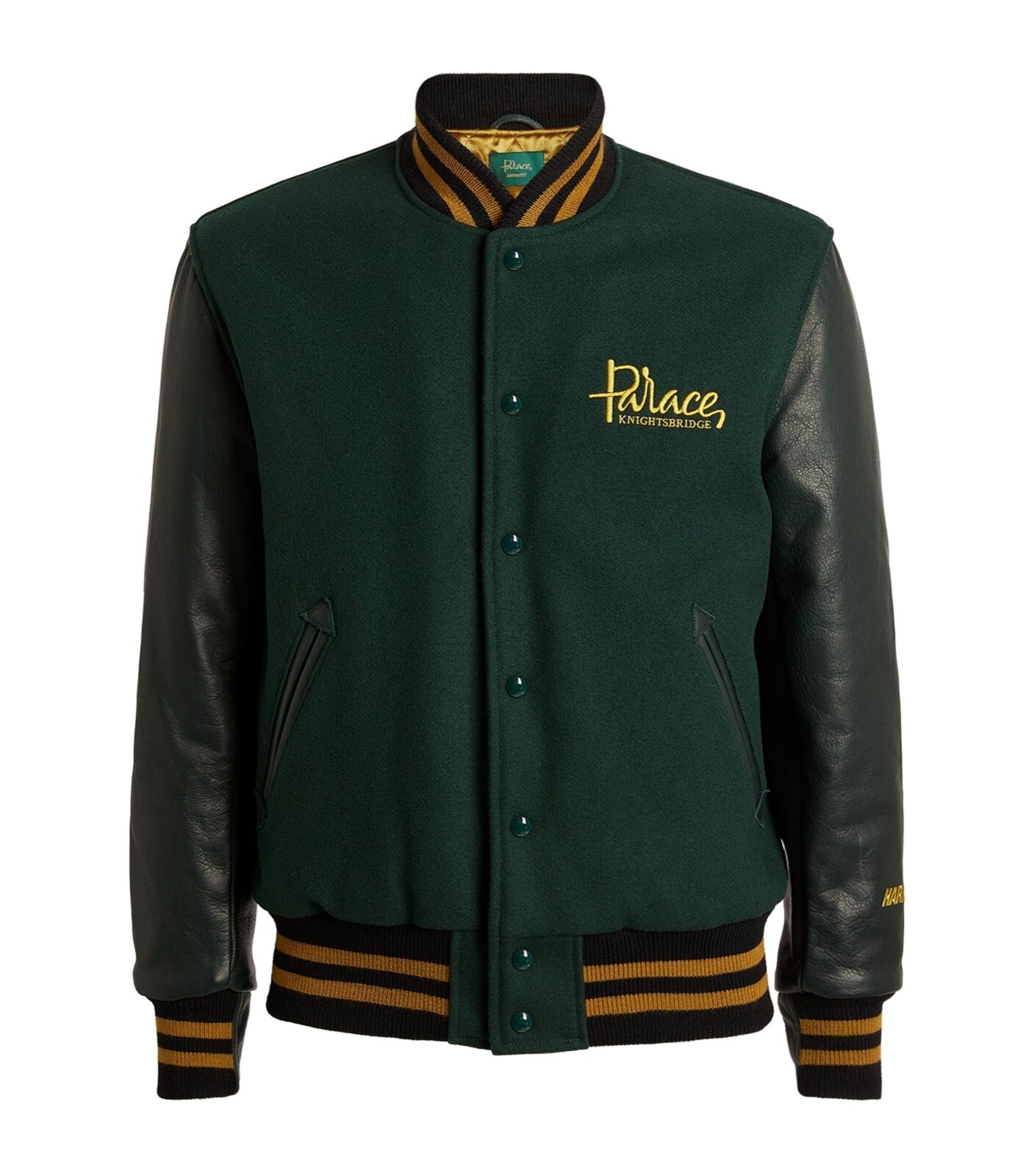 PALACE SKATEBOARDS X HARRODS GOLDEN BEAR VARSITY JACKET X-LARGE XL LEATHER GREEN image 9