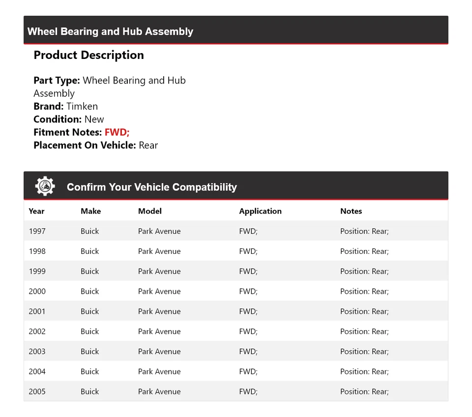 For 1997-2005 Buick Park Avenue FWD Wheel Bearing and Hub Assembly Rear Timken - Image 2 of 4