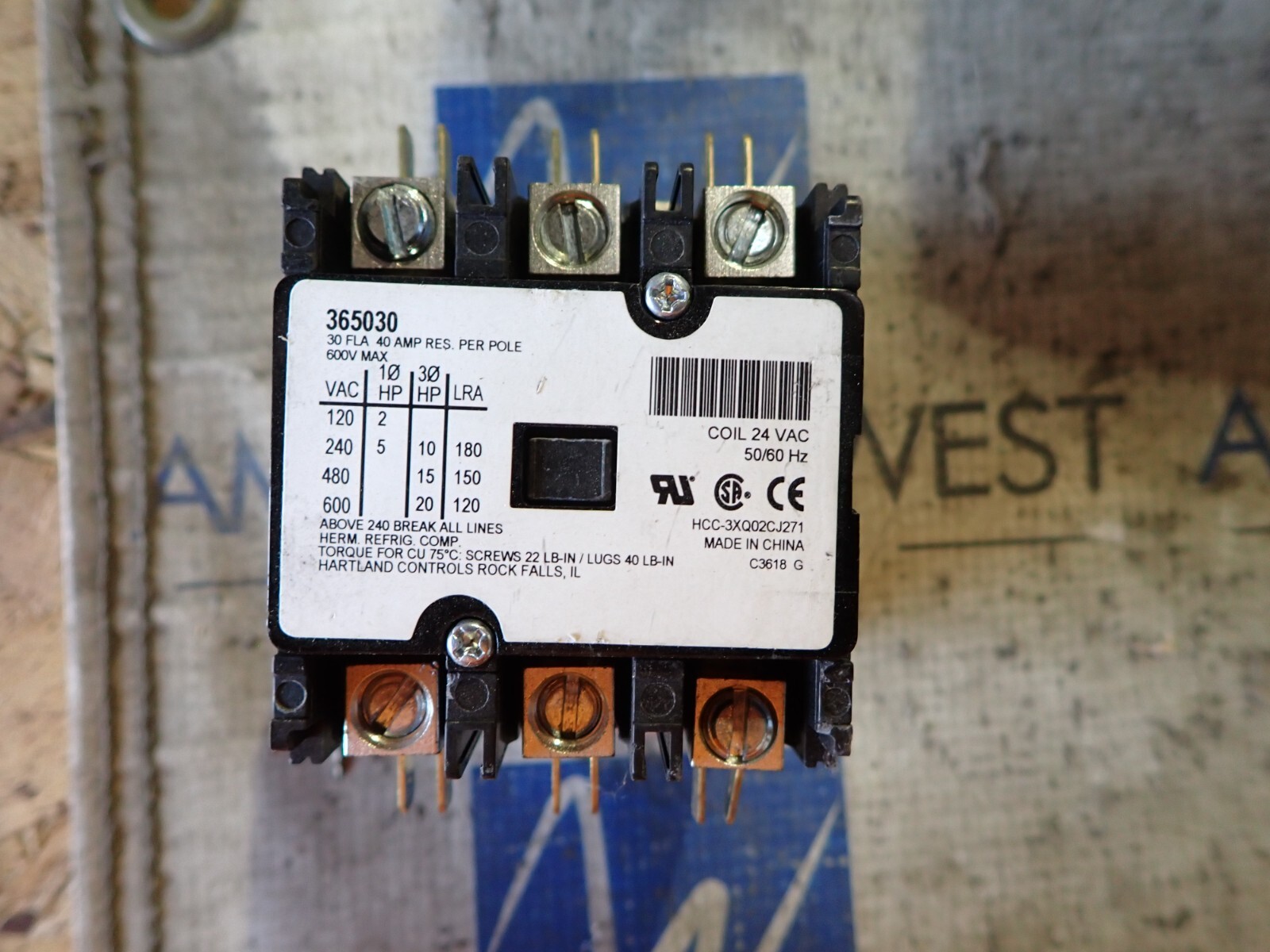 Hartland Controls 3 Phase Contactor 30 Amp 365030 15 HP 480v 24V Coil TESTED
