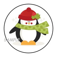 30 CUTE PENGUIN CHRISTMAS ENVELOPE SEALS LABELS STICKERS 1.5" ROUND
