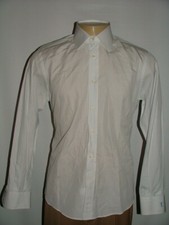 MEN YVES SAINT LAURENT DRESS SHIRT SIZE 16 34 MADE ITALY WHITE BLUE STRIPED 285