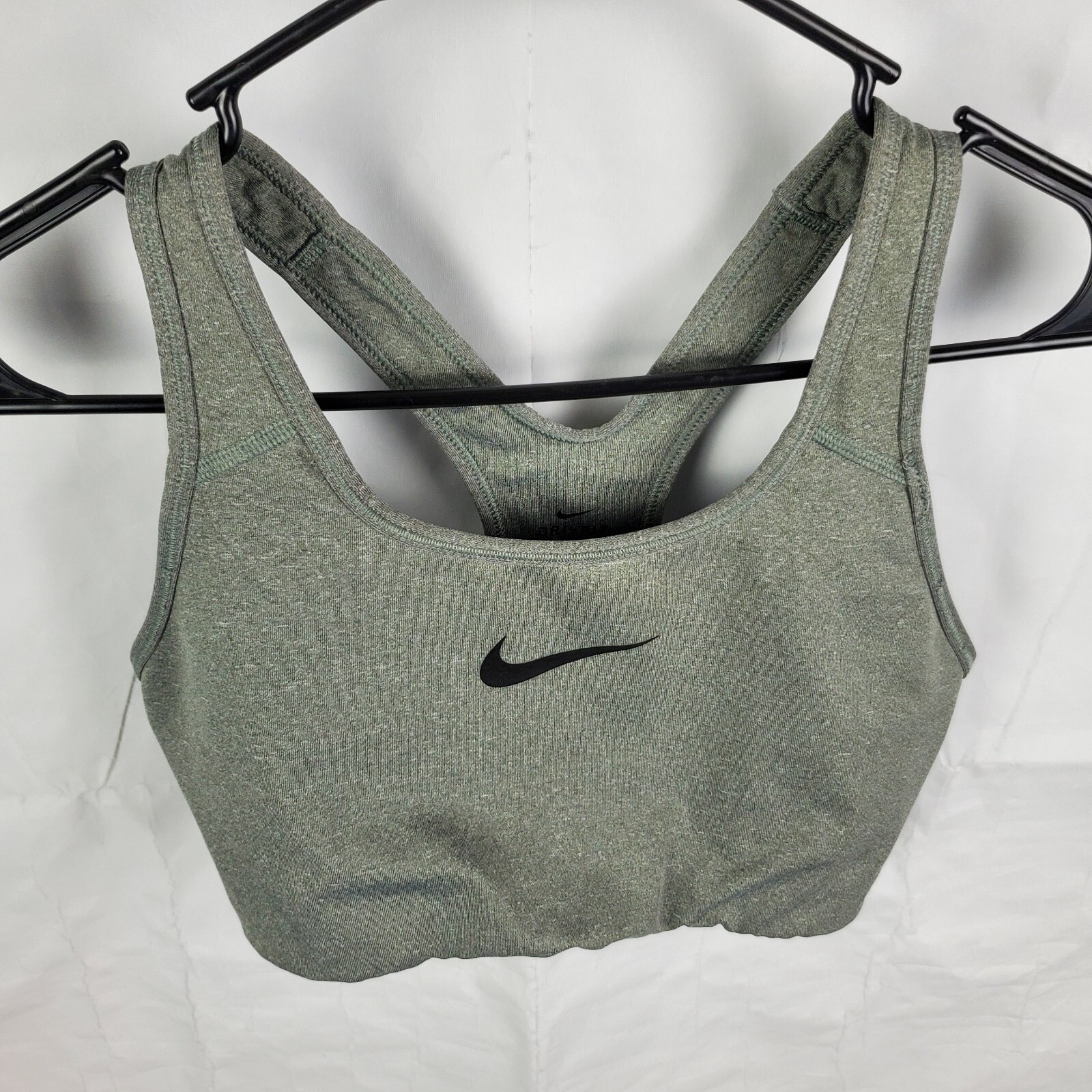Nike Sports Bra Women's Medium Gray Dri-Fit Logo Swoosh Gym Racerback Athletic-image