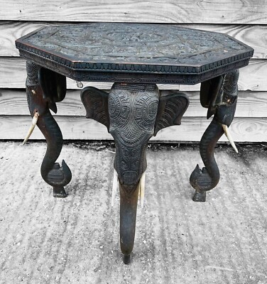 ANTIQUE 19TH CENTURY ANGLO INDIAN HARDWOOD CARVED SIDE TABLE, C1900