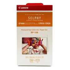 Canon RP-108 Color Ink and Paper Set for SELPHY CP1000 CP1200 CP1300 Printers