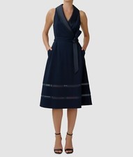 Adrianna Papell Women's Blue Sleeveless Surplice Self Tie Tuxedo Dress Size 10
