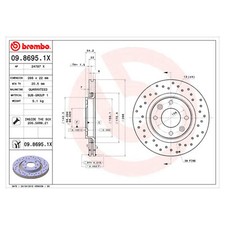 Image of BREMBO XTRA Vented Brake Disc Pair - Drilled - 09.8695.1X - OE Equivalent